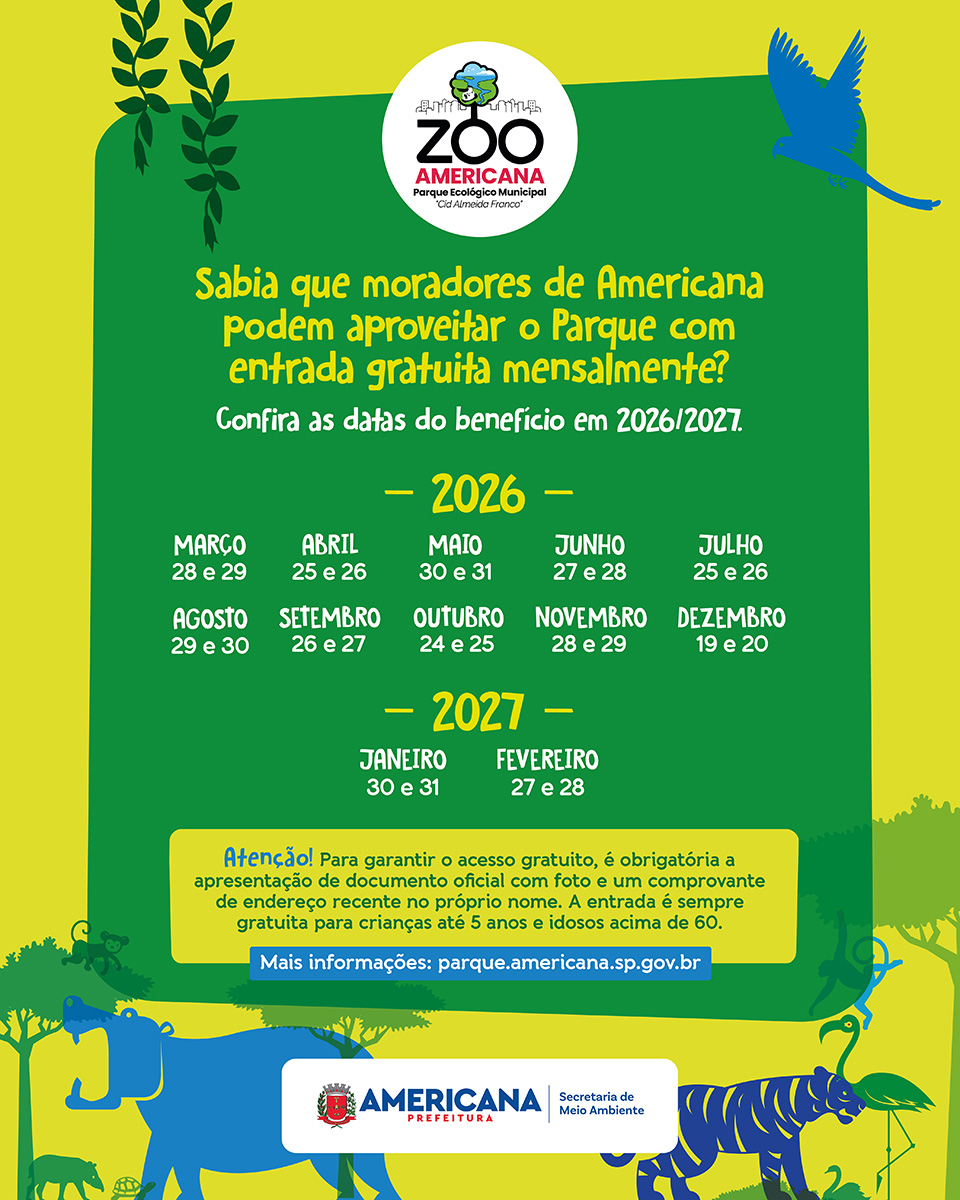 Datas isenção moradores Americana